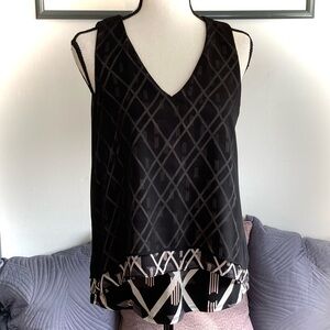 NWT White House Black Market Blouse Top; 
Black with Cream, Taupe. Size Small